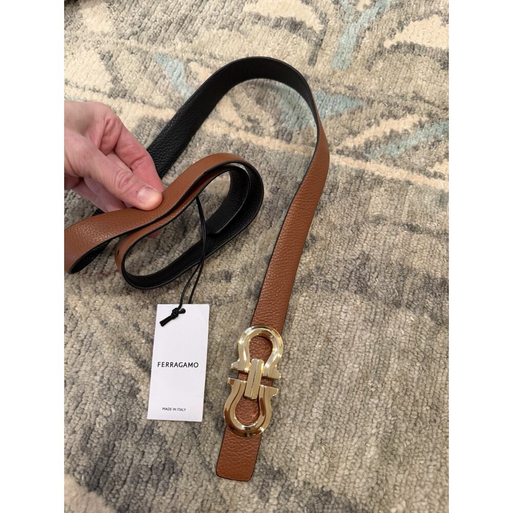Ferragamo Reversible Gancini belt Cognac/black Gold Buckle Womens Sz 100 $489 - Picture 7 of 13
